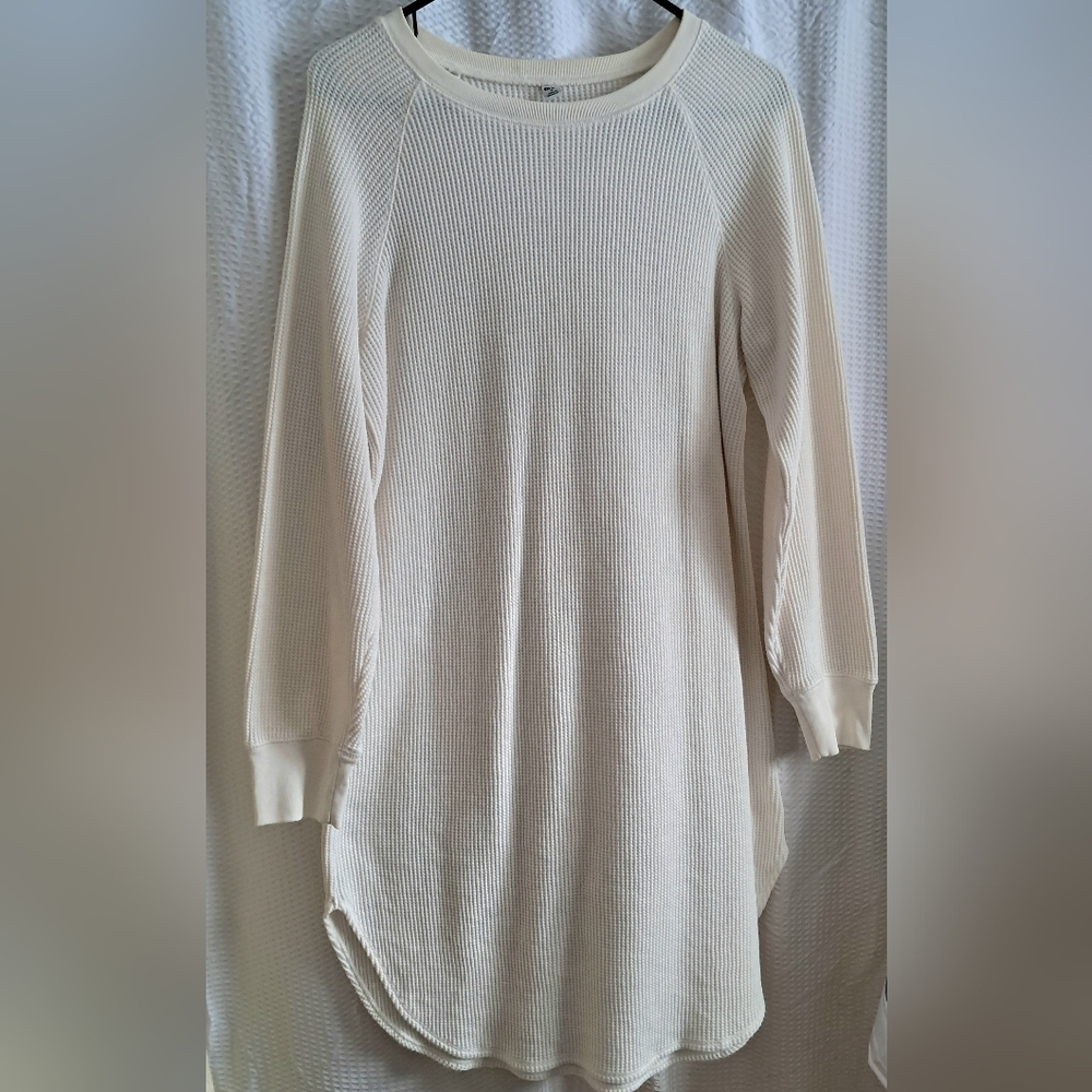 Cream Ribbed Long Sleeve Tunic Dress